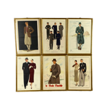 'La Moda Maschile', Set of 6 framed original illustrations of men's fashion from the 30s, Italy 1930