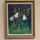 Swedish oil on panel “White Lilies and Flowers” by EK, vintage & framed 28×35cm