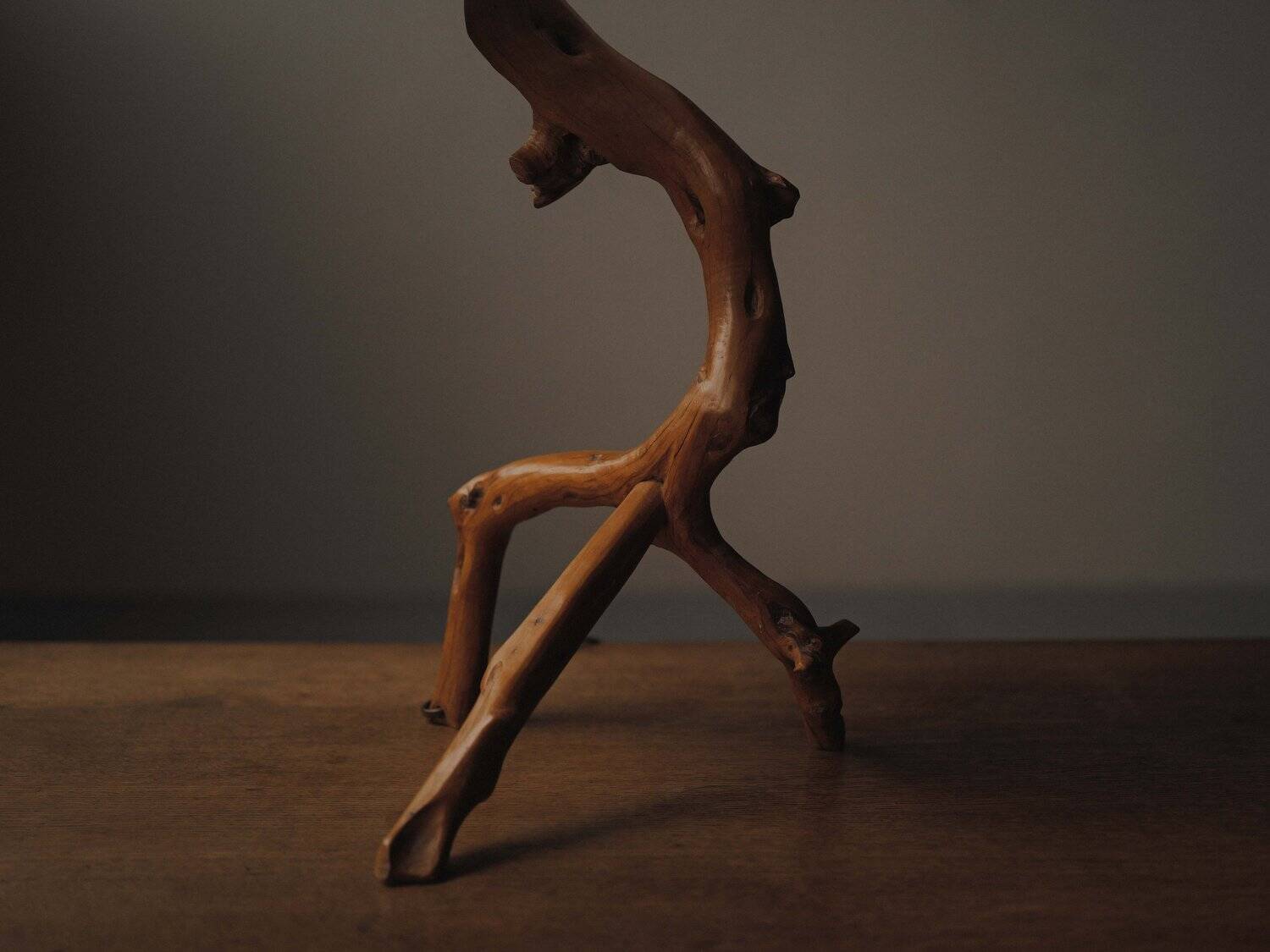 Brutalist lamp in olive wood, Provence, 1970s