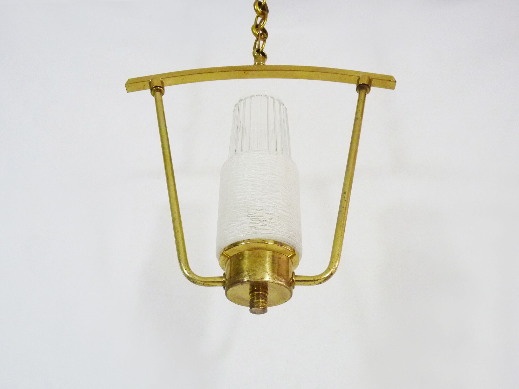 Minimalist vintage hanging in brass and glass tube Year 50