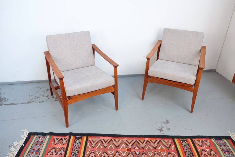 Vintage Thonet teak armchair, retro 1960s–70s style.