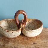 Stoneware salt and sauce dish from Puisaye, signed Jean-Pierre Prud’homme