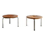 Pair of Danish "PK-33" Brown Leather Stools by Poul Kjaerholm, 1960s