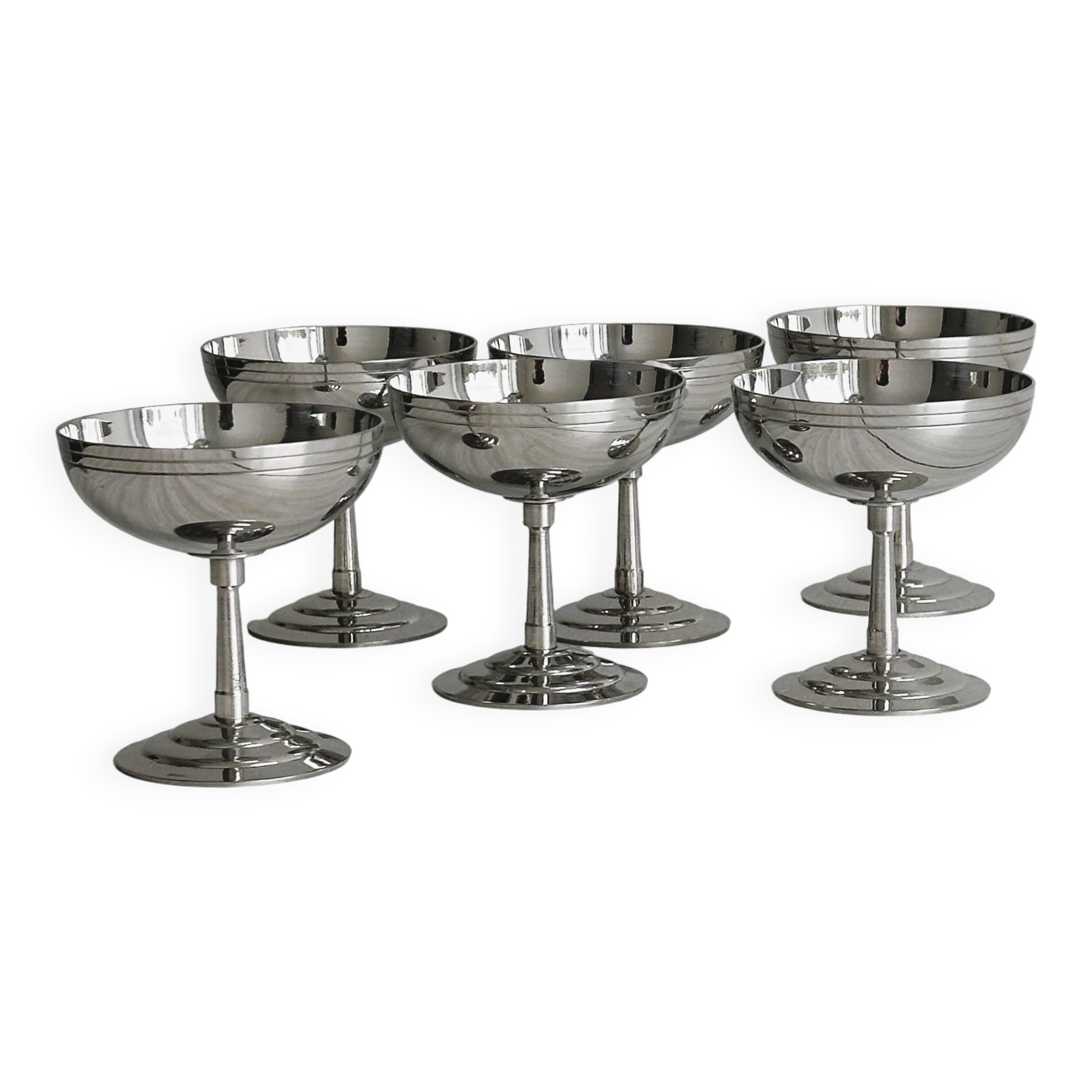Set of 6 very small silver-plated metal bowls Letang Remy