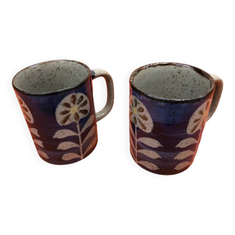2 Cups / Mugs Glazed ceramic Floral decoration