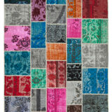 Handwoven oriental overdyed 204 cm x 304 cm multicolor patchwork rug