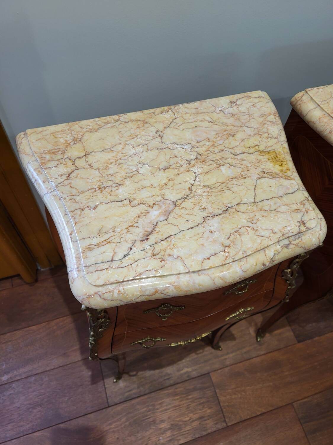 Pair of marquetry bedside tables
