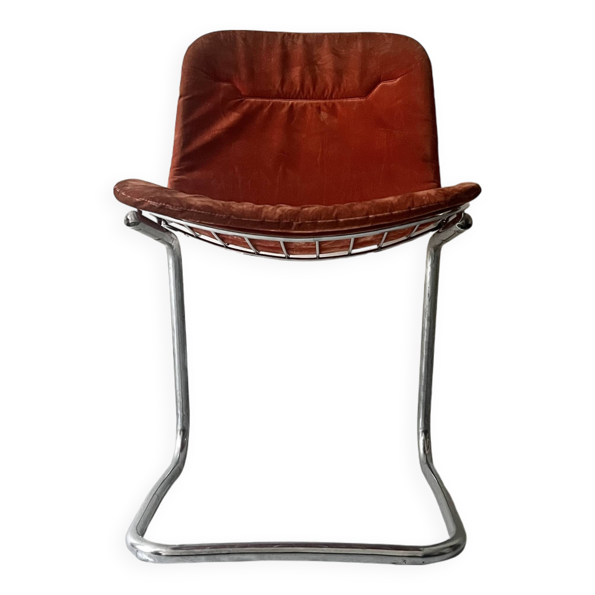 Rinaldi style chair in chromed metal and suede fabric cushion, 1970 design