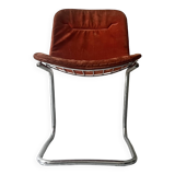 chaise style rinaldi en métal chromé et galette tissu daim, design 1970