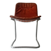 chaise style rinaldi en métal chromé et galette tissu daim, design 1970