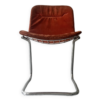 Rinaldi style chair in chromed metal and suede fabric cushion, 1970 design