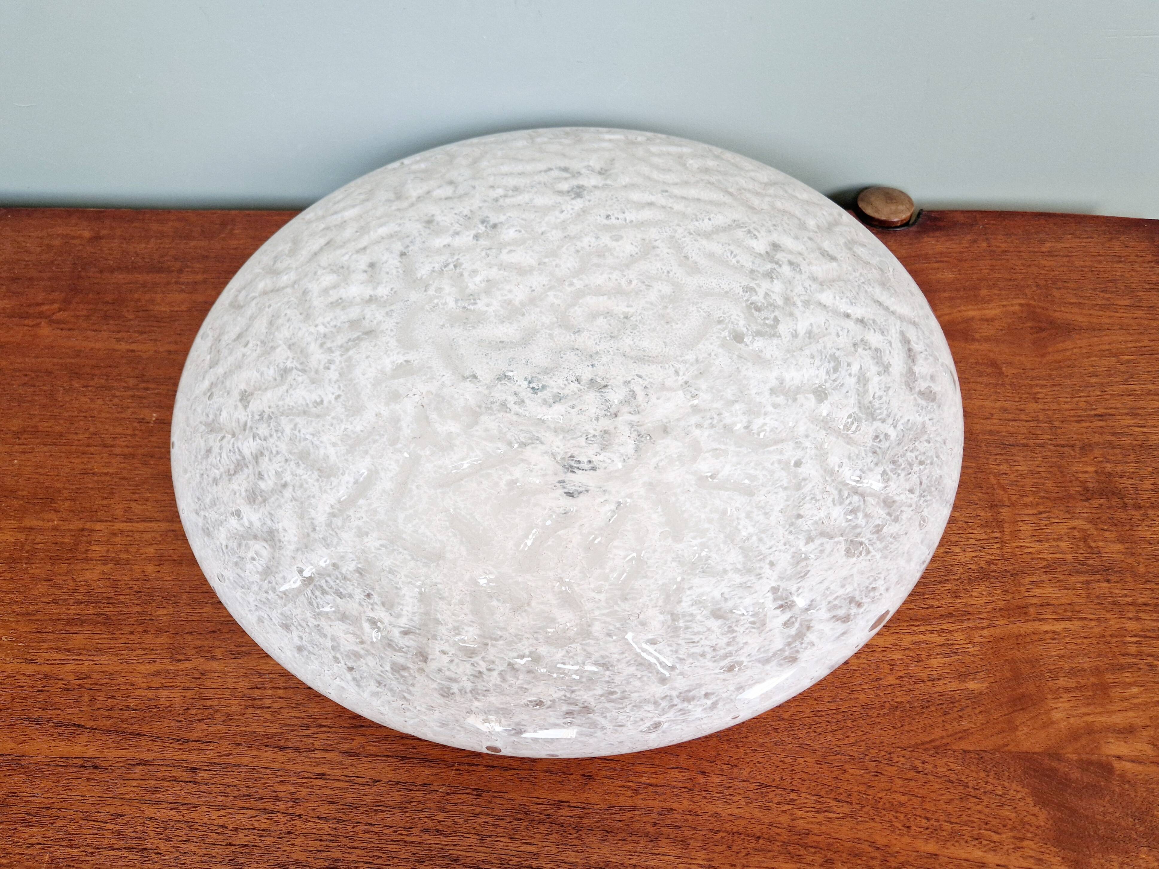 Large ceiling light in textured iced glass (diam 45cm), Doria, 1970
