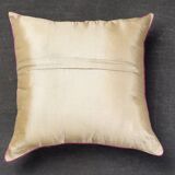 Indian cushion cover in hand-embroidered silk, beige and red