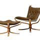 Sigurd Ressell Falcon Chair with Ottoman in brown leather for Vatne Møbler,