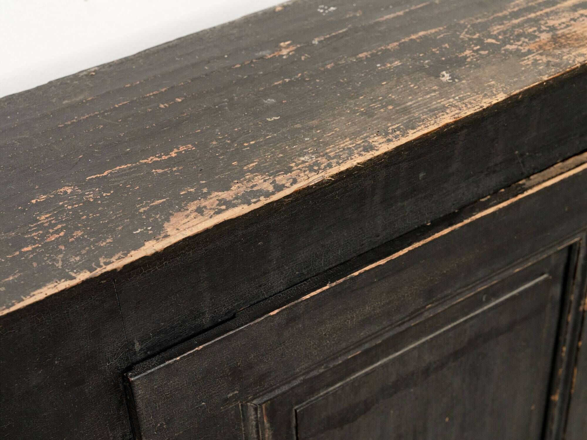 Antique primitive black wood furniture, beautiful original patina from the late 19th century.