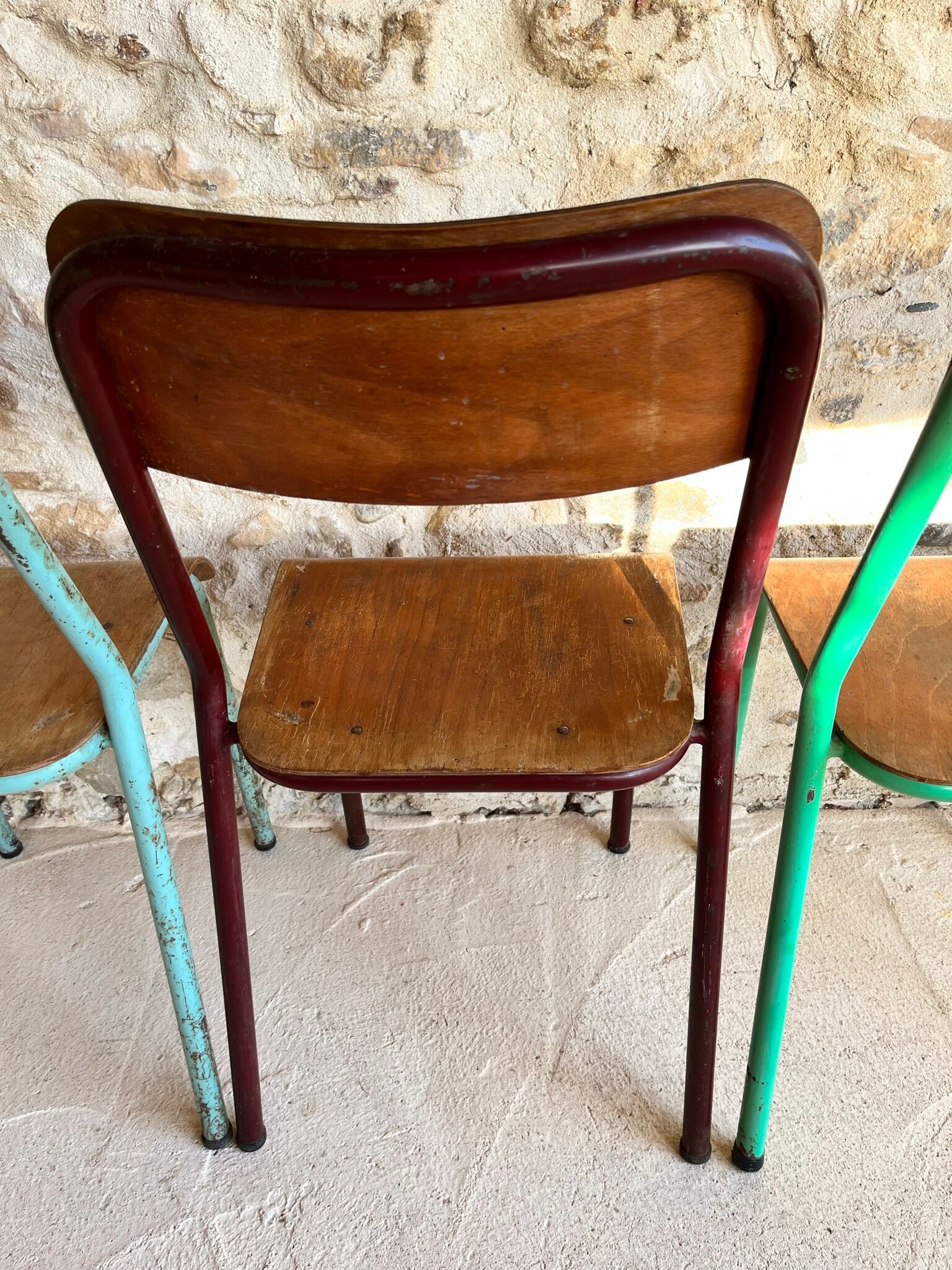 Set of 4 mismatched old school style chairs