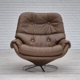 1970s, Scandinavian swivel chair, original condition, brown furniture leather.