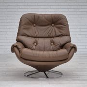 1970s, Scandinavian swivel chair, original condition, brown furniture leather.