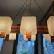 Vintage 1950s Scandinavian teak and perspex pendant light.