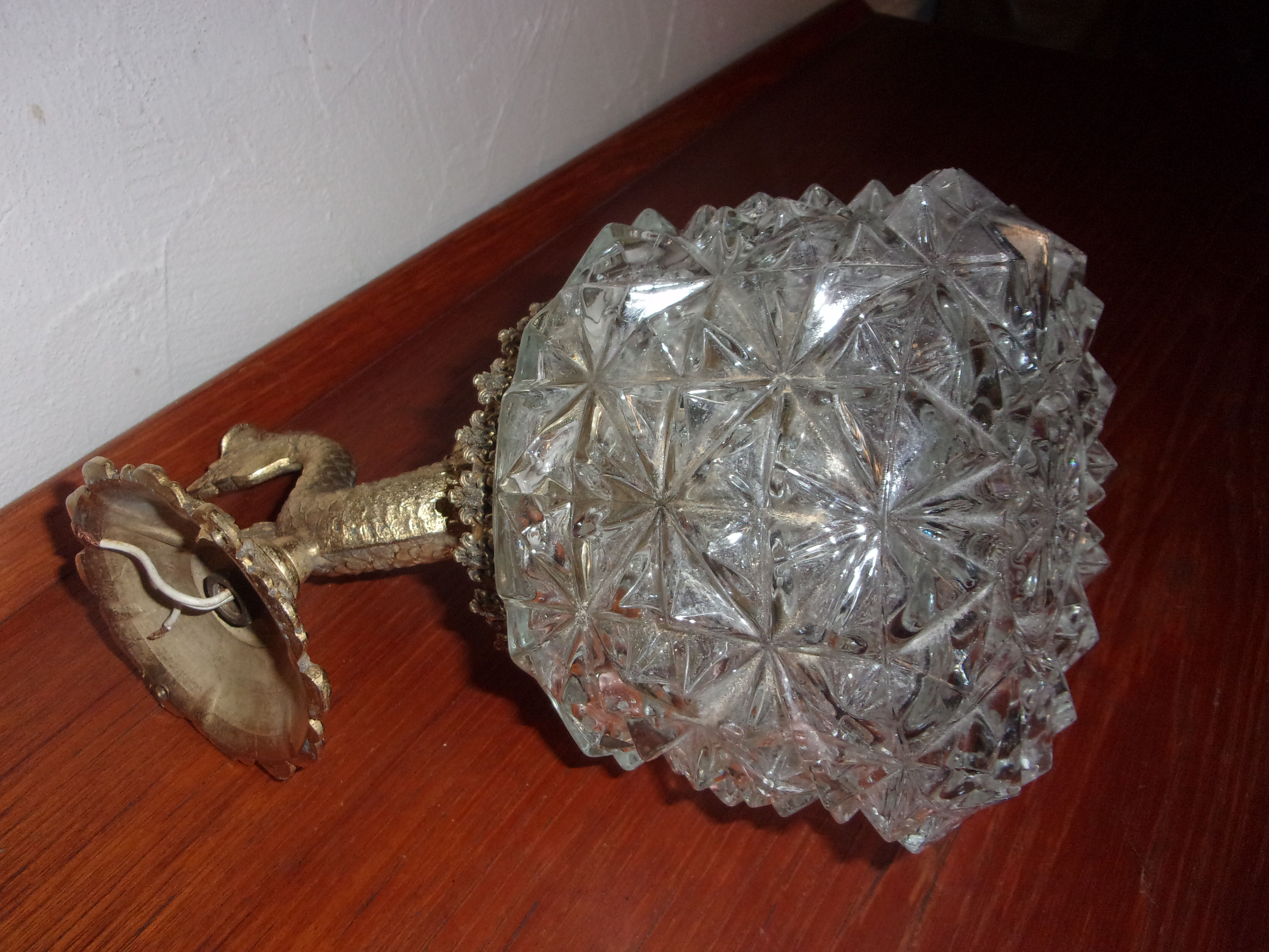 Wall lamp ingsened brass glass fish 1950/1960