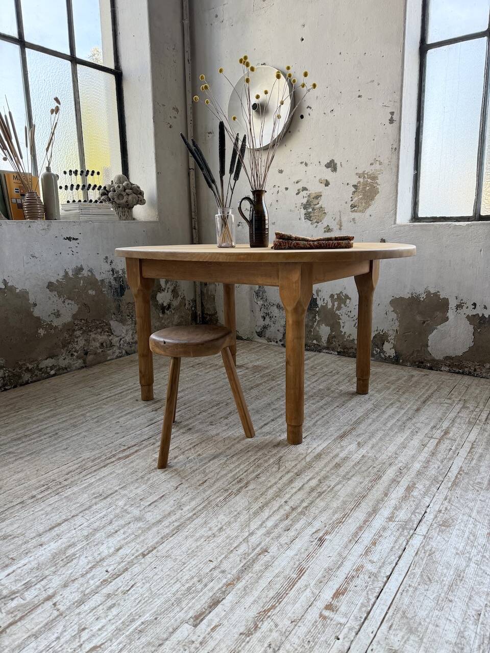 Oval farmhouse table oak 1960