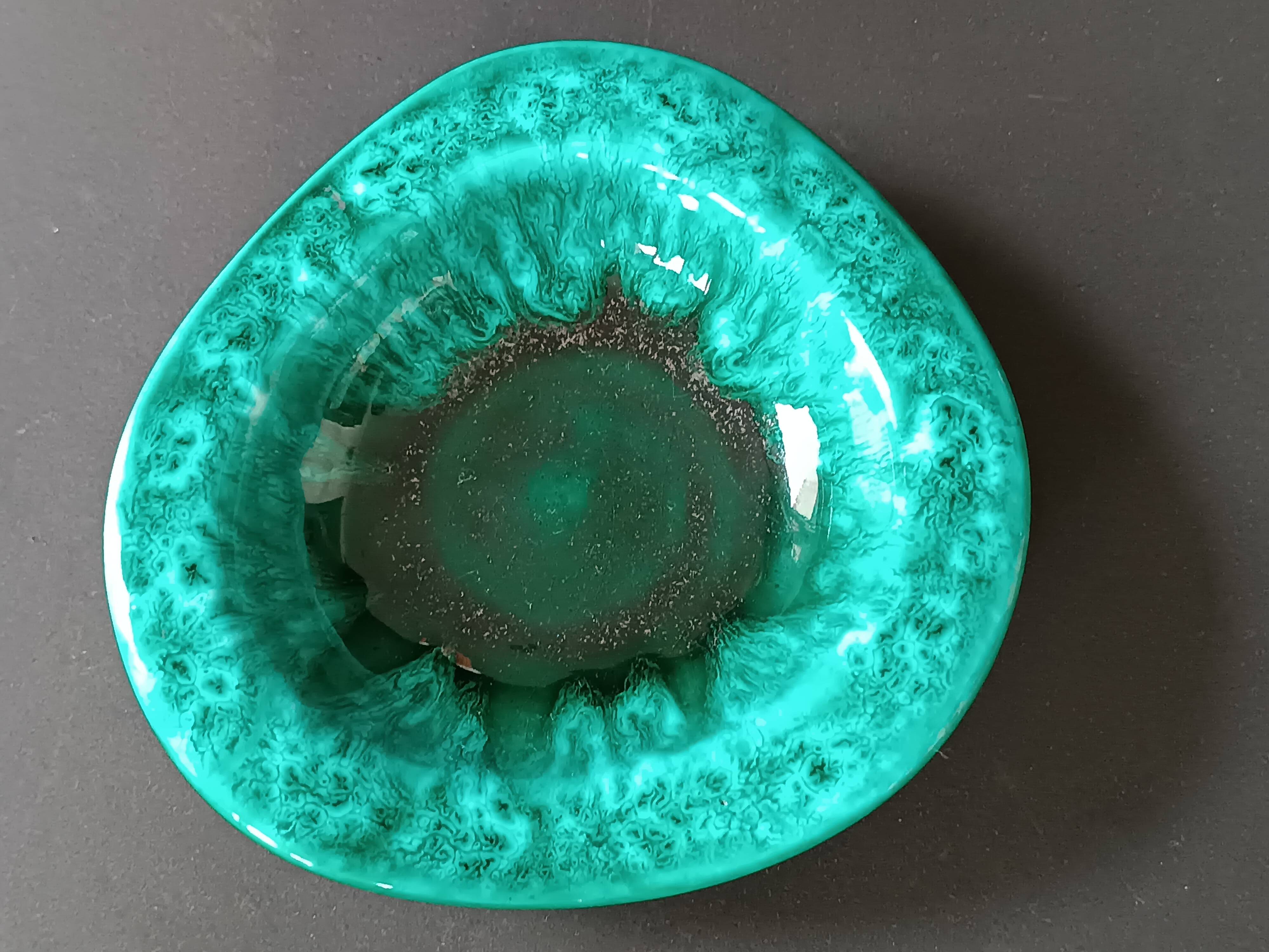 Turquoise glazed ceramic catchall by Giraud Vallauris 1960