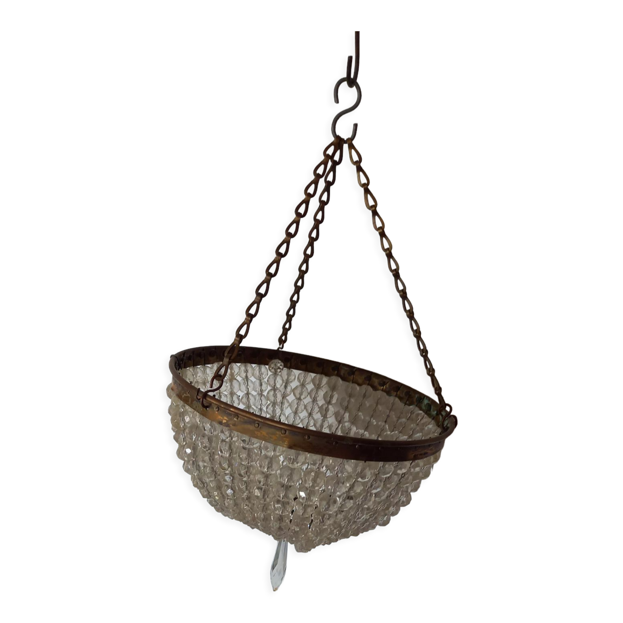 Ceiling lamps gilded brass basket and glass bead tassels
