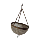 Lustre corbeille en laiton doré et pampilles en perle de verre