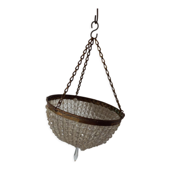 Ceiling lamps gilded brass basket and glass bead tassels