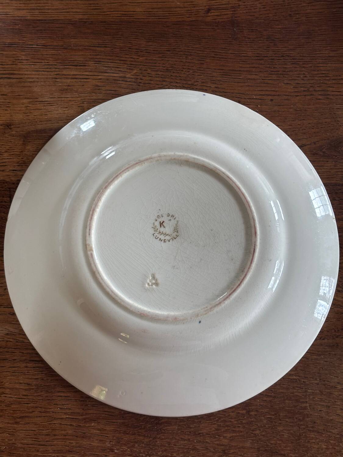 Antique KG Luneville round serving dish, colibri sepia