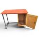 Vintage 1950s desk in red Formica, wood and metal.