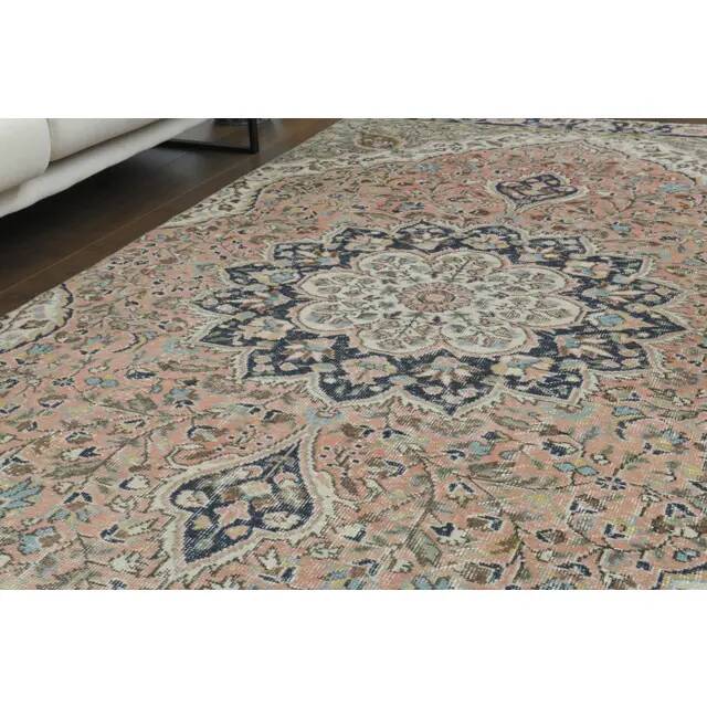 1970s Vintage Turkish Oushak Handmade Wool Cotton Pink Runner Rug 153x320