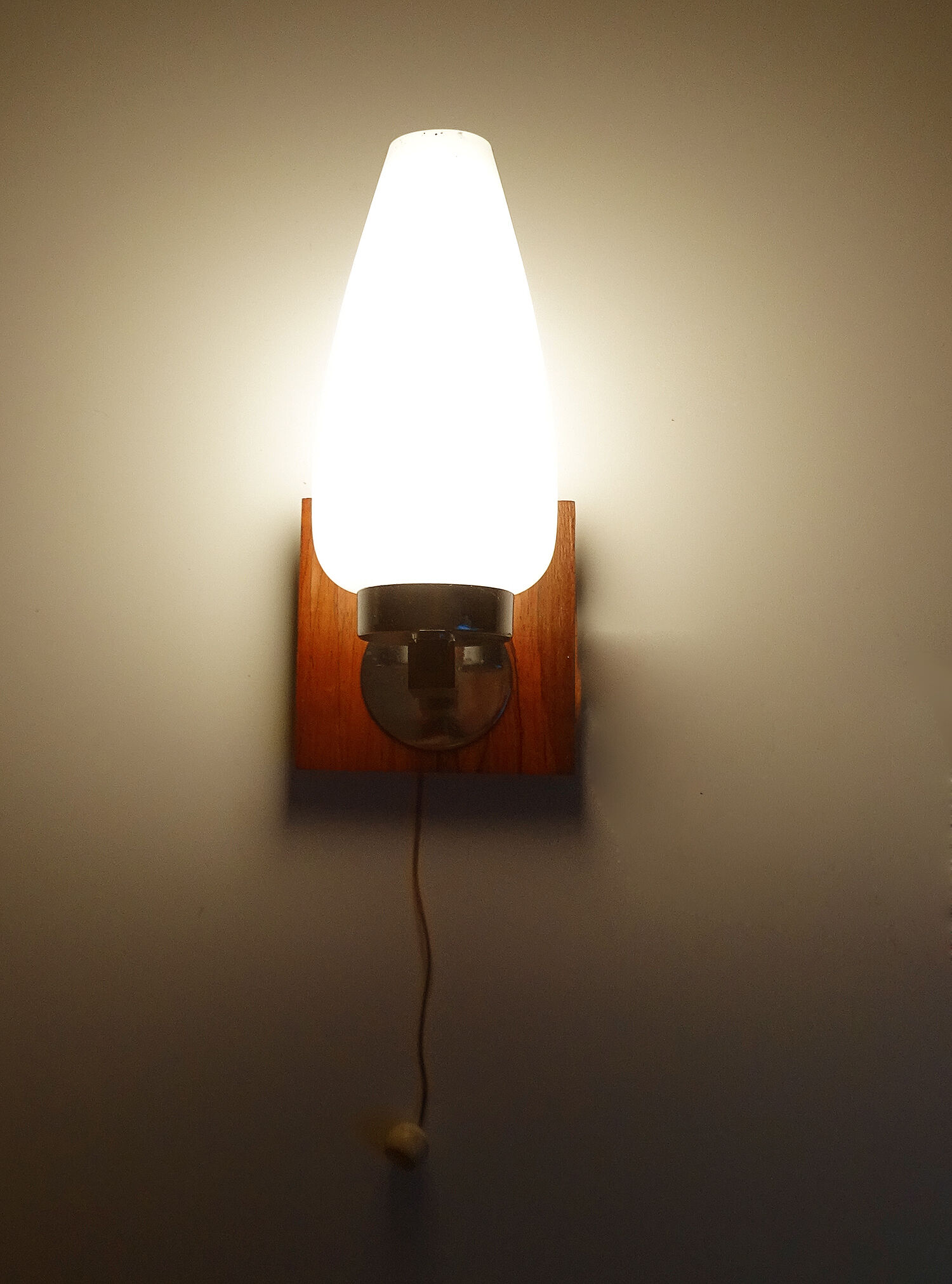 Scandinavian Vintage wall lamp, Teak glass chrome, 60s