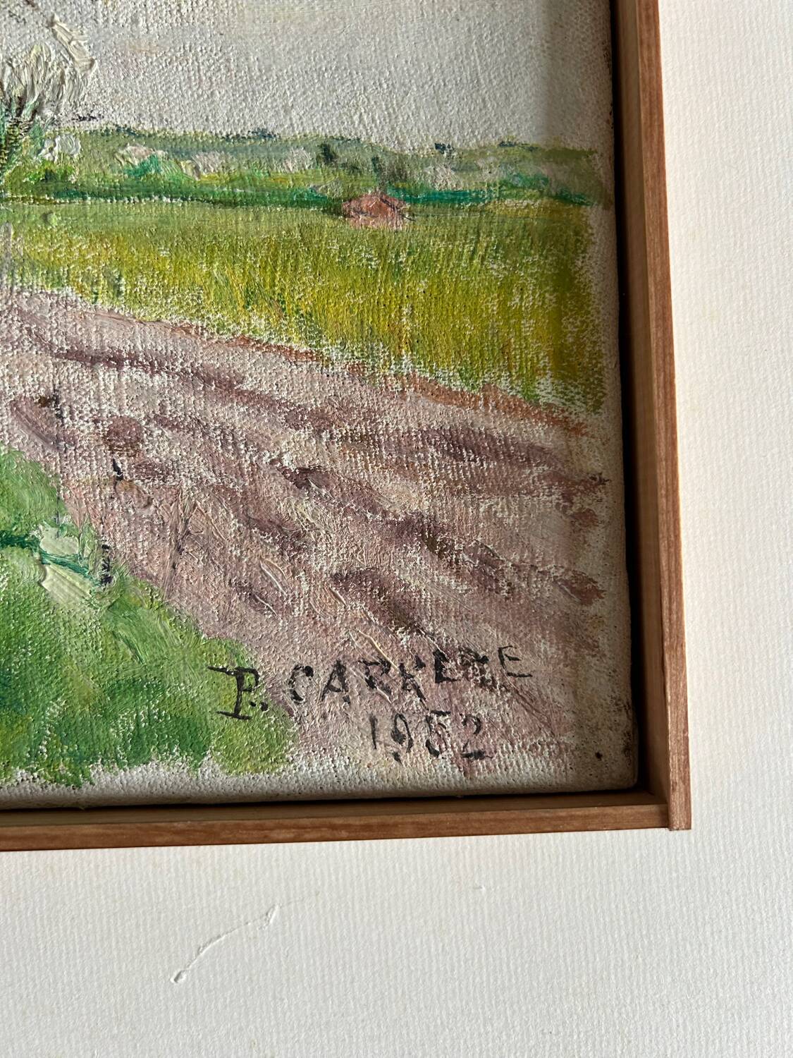 Oil on canvas "Chemin du Vexin" by P. Carrere. 1952