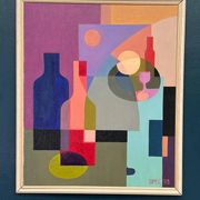 Original Swedish Oil on Canvas – "Abstract Still Life" by BMK (1993) – Signed – Vintage and Framed – 60 × 51 cm