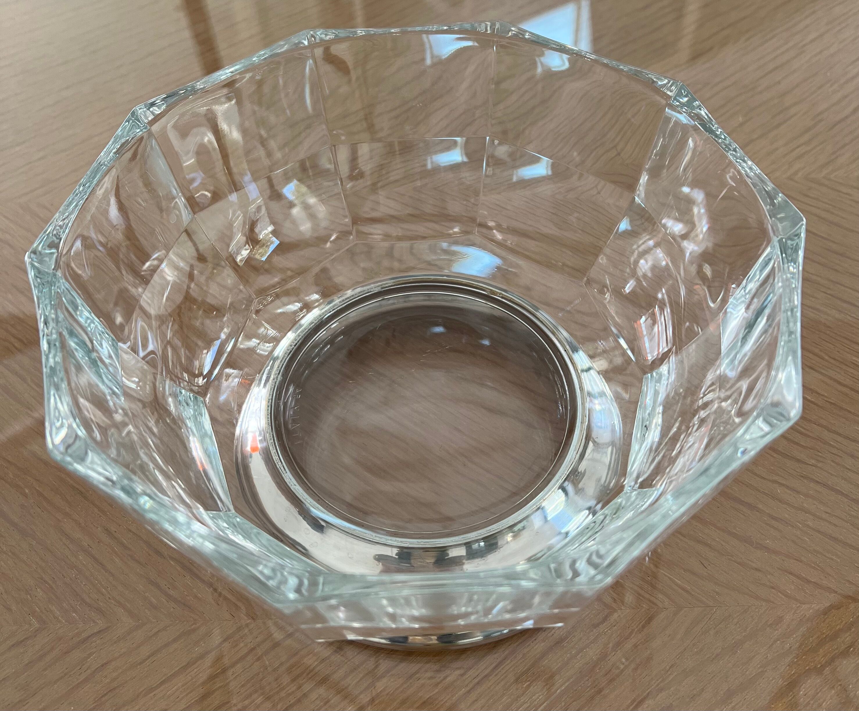 Cut crystal bowl, silver metal base
