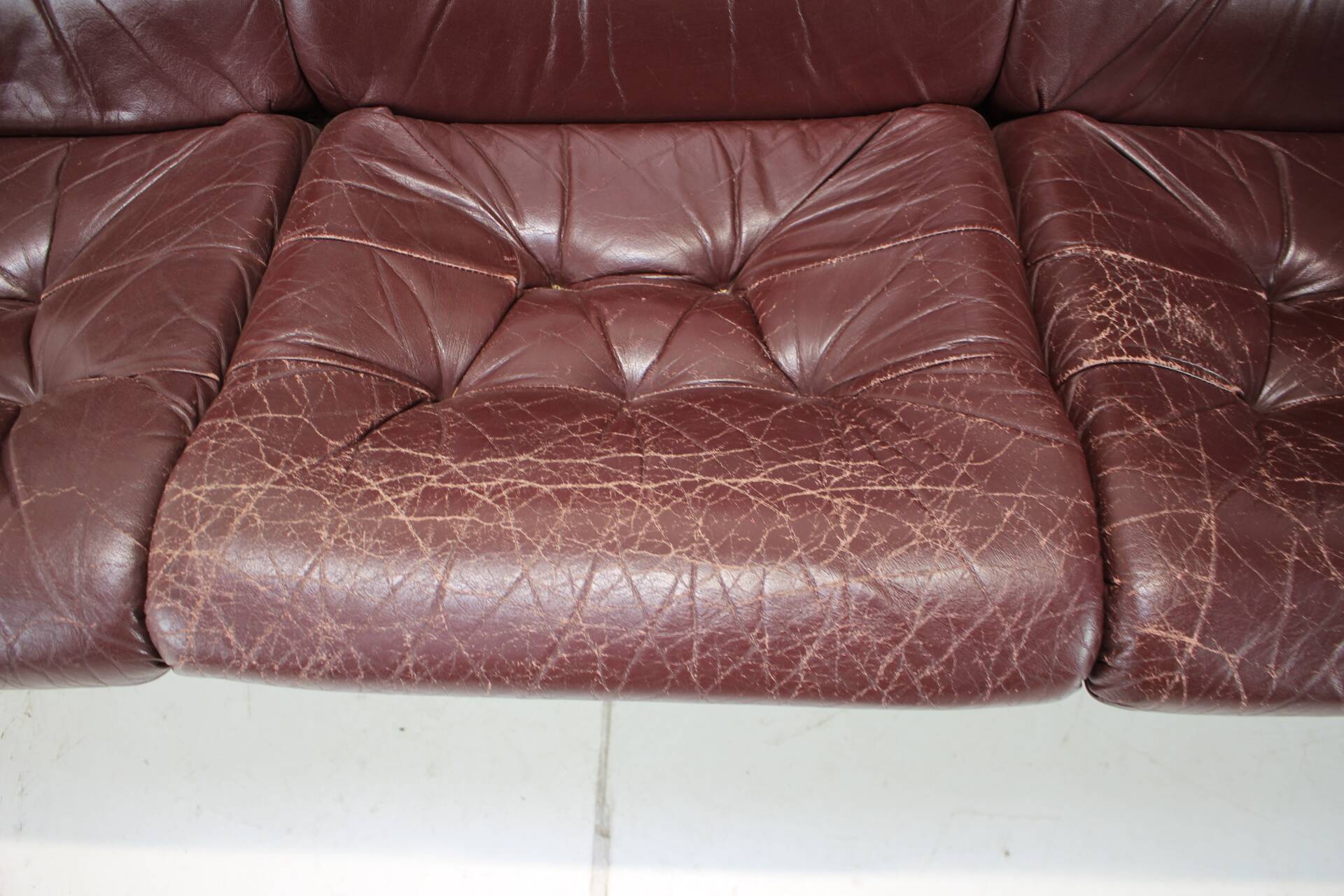 1980 Three-Seater Leather Sofa, Tone Czechoslovakia