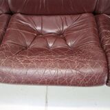 1980 Three-Seater Leather Sofa, Tone Czechoslovakia