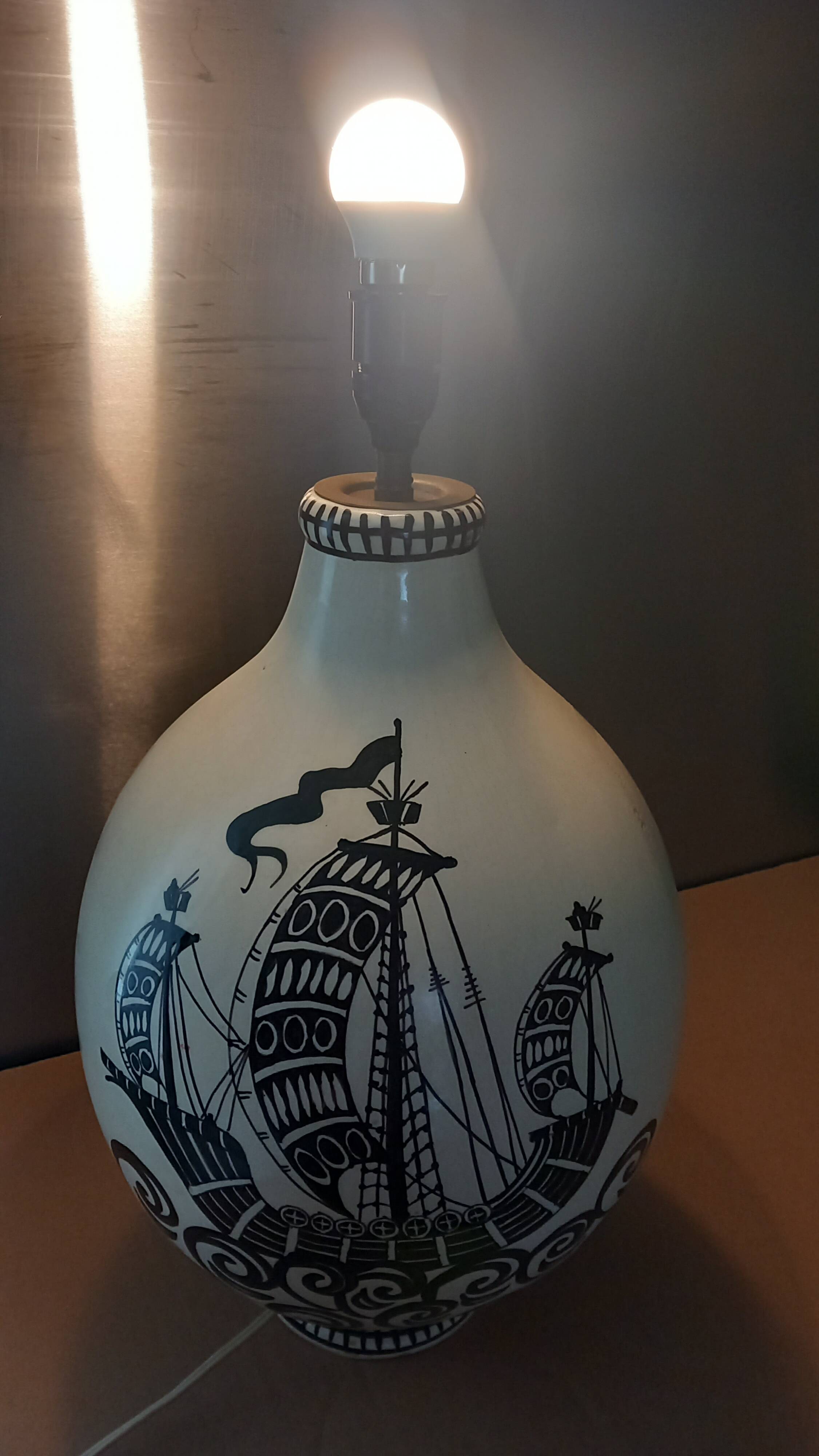 Large Henri Delcourt earthenware lamp base