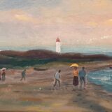 Peinture à l'huile sur toile vintage de paysage marin par B. Fransson