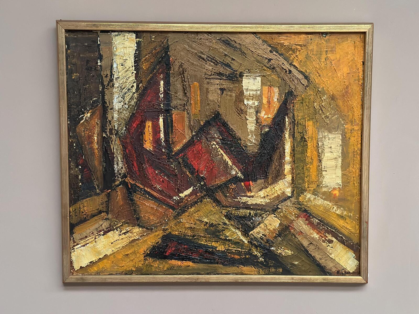 Original Swedish Oil on Panel – “Komposition” by Kenneth Larsson – Signed