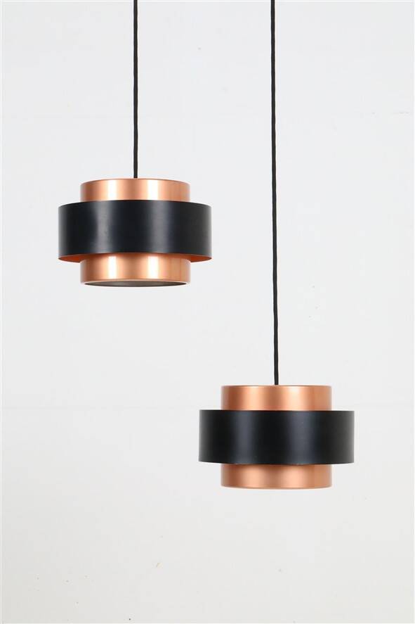 Set of 2 Fog & Mørup / Jo Hammerborg “Juno” pendant lamps / Mid-century Danish modern design / Copper / 1960s / 1970s