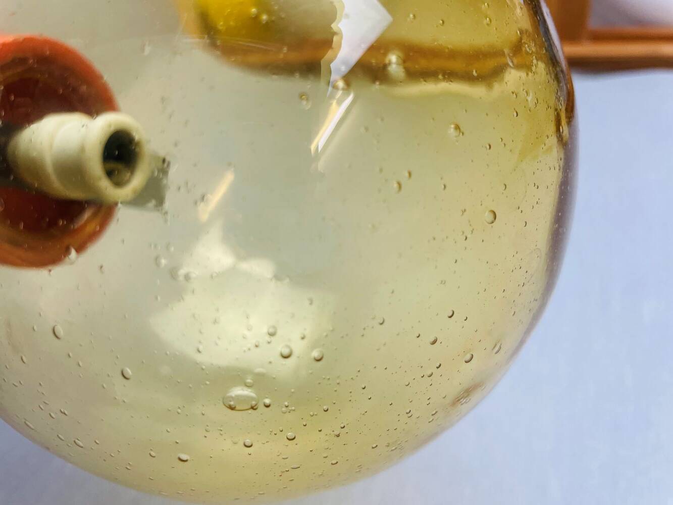 Portuguese Orange Wood & Amber Seeded Glass Table Lamp