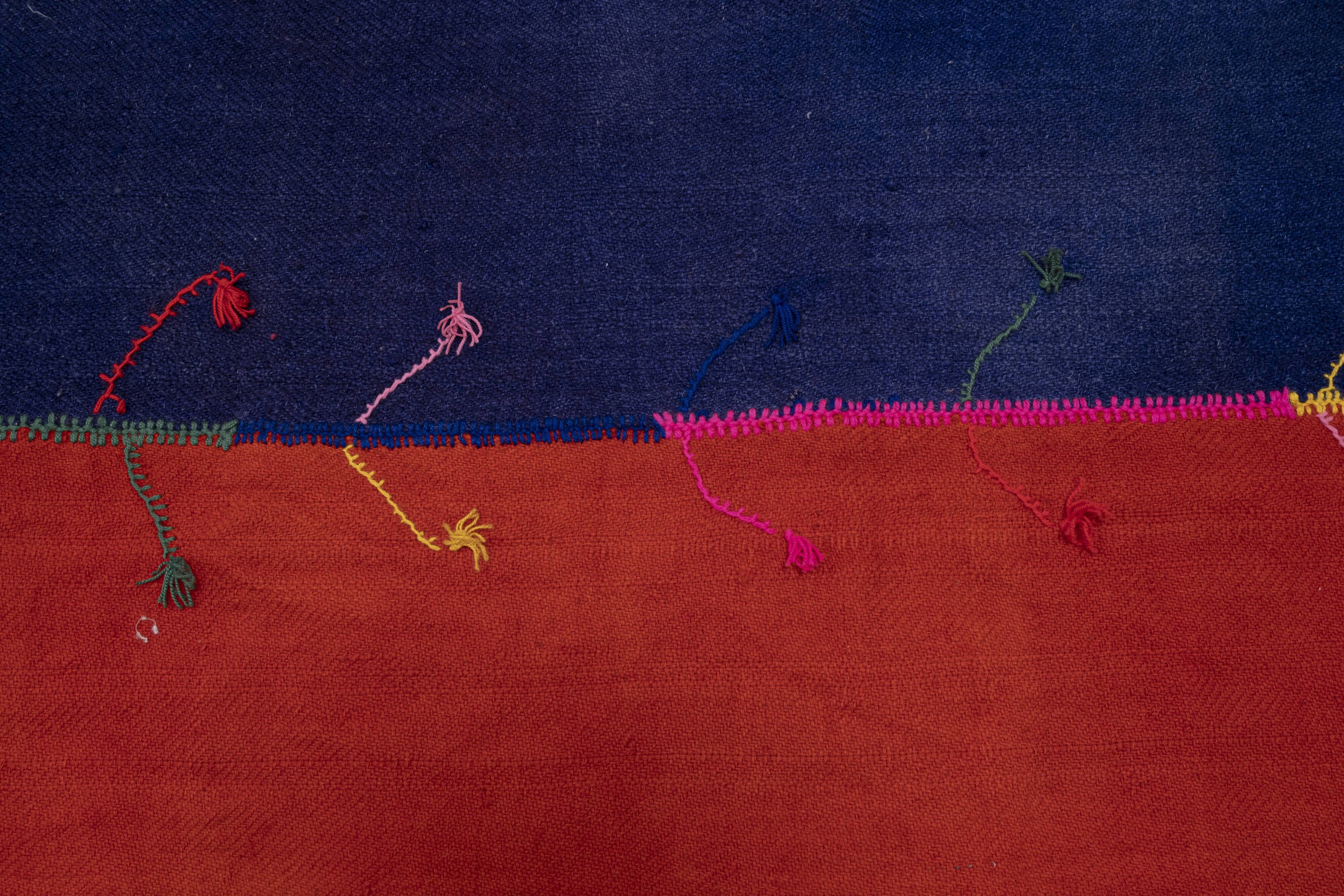 Minimalist Kilim, Red an Blue Perde from Eastern Anatolia, Turkey 3'4'' x 17'7''