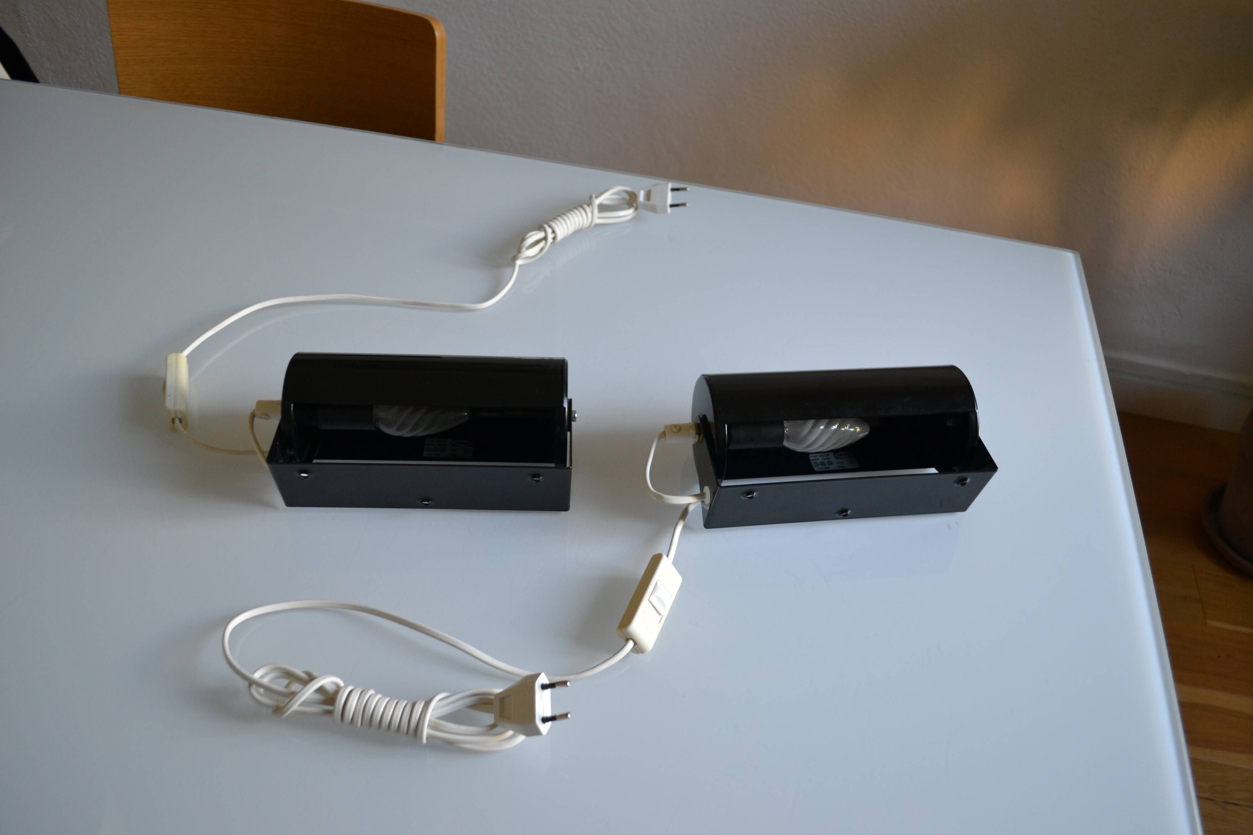 Pair of vintage Ikea 1980s Typ V 413 black wall lamps