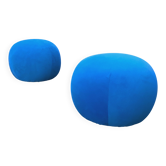 Paire de tabouret, ottoman boule bleu année 80