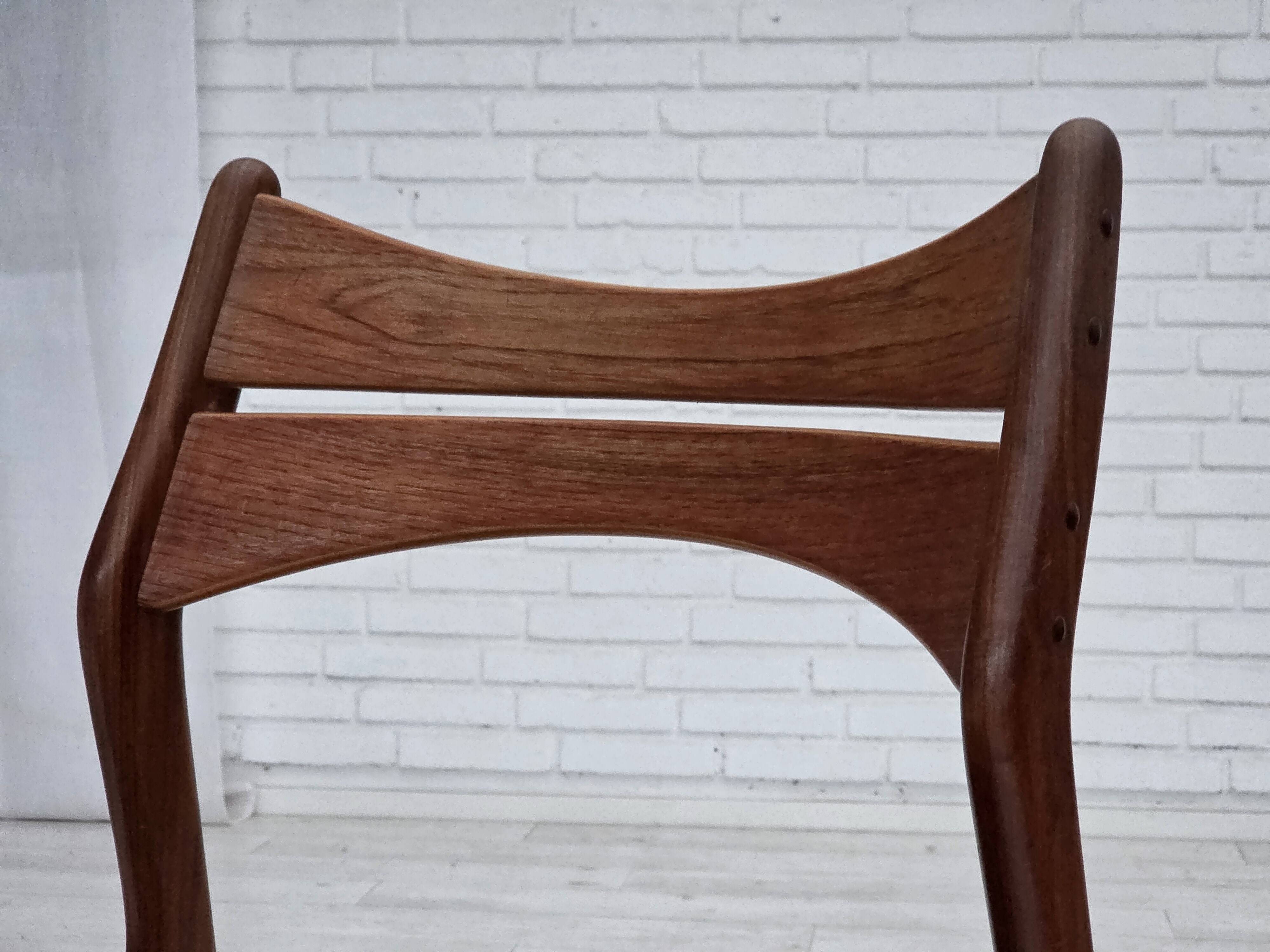 1960s, set of 4 reupholstered Danish dining chairs, design by Erik Buck.