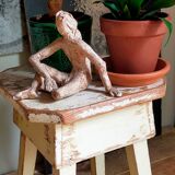 Workshop stool in antique patinated solid wood