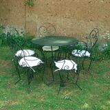 Garden furniture set 1 table 5 armchairs wrought iron wagon green