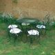 Salon de jardin, 1 table 5 fauteuils en fer forgé vert